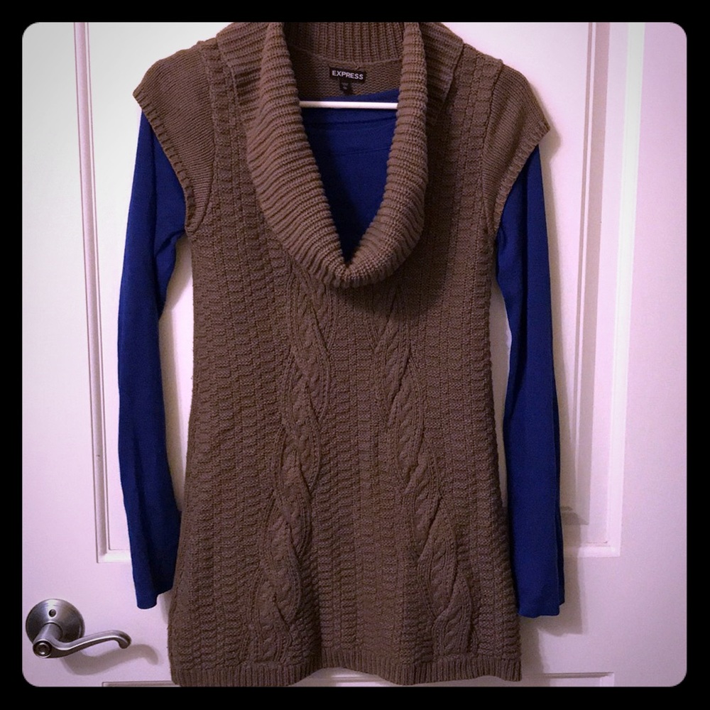 Brown cowl neck long sweater